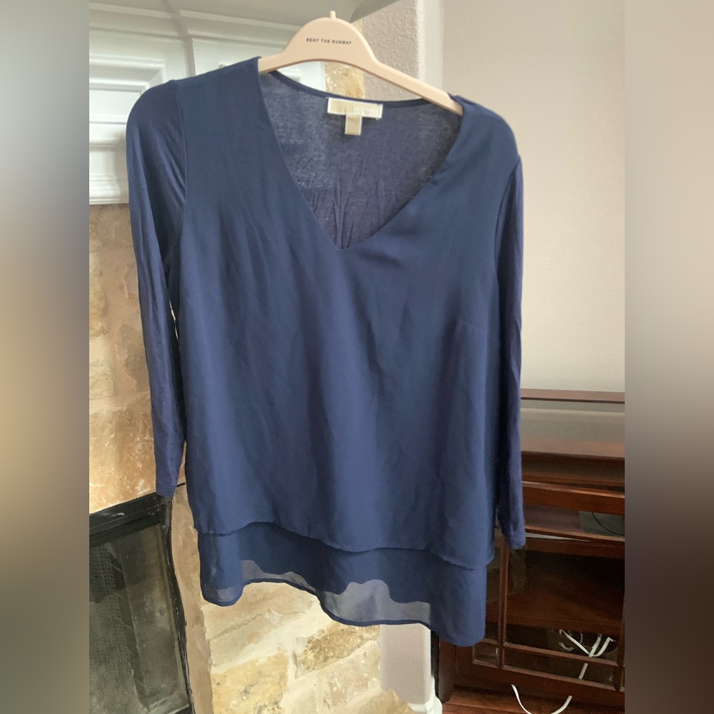 Michael Kors Navy Blue Mixed Fabric Blouse